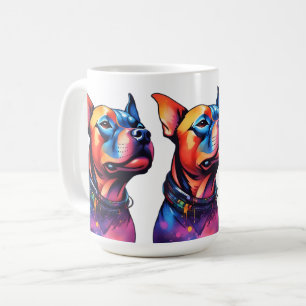 Colorful Staffy Bull Terrier Cyberpunk Design, Coffee Mug