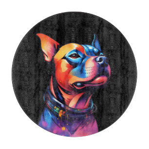 Colorful Staffy Bull Terrier Cyberpunk Design, Cutting Board