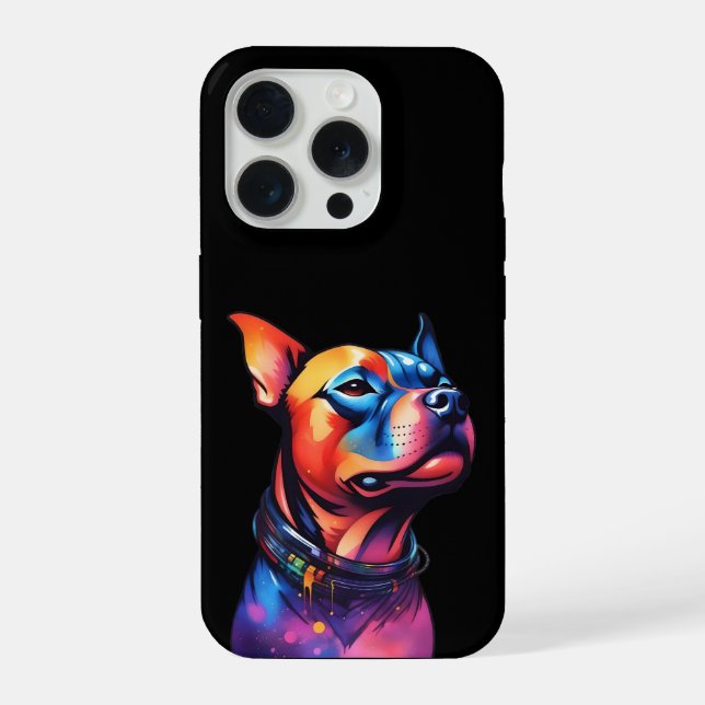 Colorful Staffy Bull Terrier Cyberpunk Design, iPhone Case (Back)