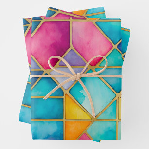Colorful Stained Glass Art Wrapping Paper Sheets