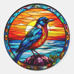Colorful Stained Glass Bird Artwork Classic Round Sticker