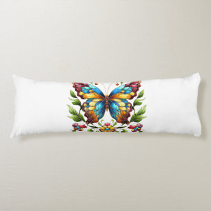 Colorful stained glass butterfly with flowers body cushion