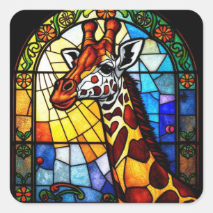 Colorful Stained Glass Giraffe Animal Artwork Square Sticker