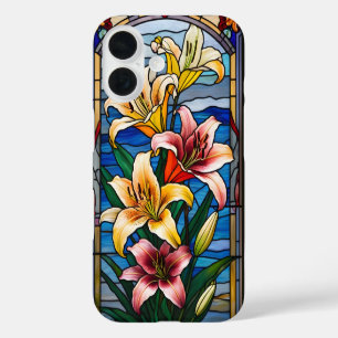 Colorful stained glass lilies iPhone 16 case