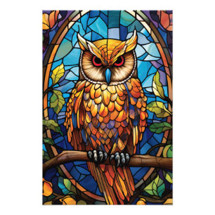 Colorful Stained Glass Owl Illustration Photo Print