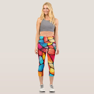 Colorful Stained Glass Pattern background Capri Leggings