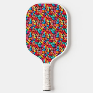 Colorful Stained Glass Pattern background Pickleball Paddle