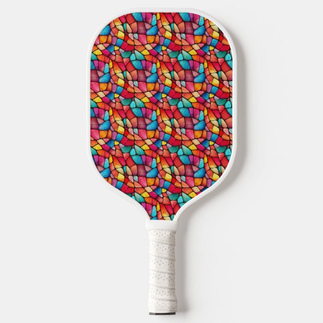 Colorful Stained Glass Pattern background Pickleball Paddle (Front)