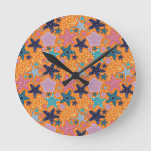 Colorful Starfishes Round Clock