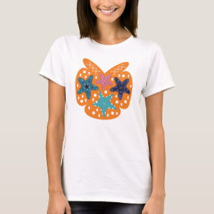 Colorful Starfishes with orange color background. T-Shirt