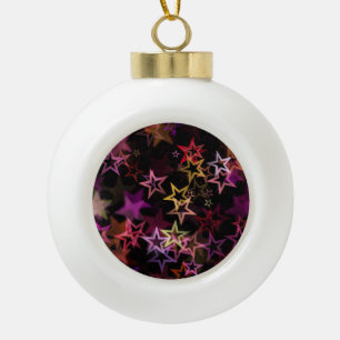 Colorful Stars Dance Whimsically  Ceramic Ball Christmas Ornament