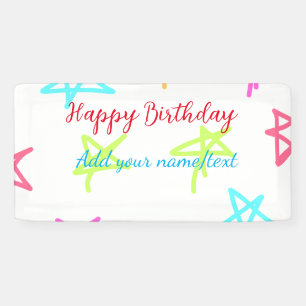 Colorful stars happy birthday add name text simple banner