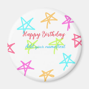 Colorful stars happy birthday add name text simple magnet