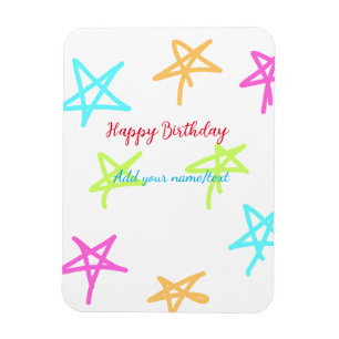 Colorful stars happy birthday add name text simple magnet