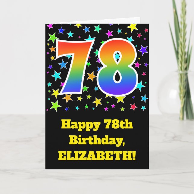 Colorful Stars + Rainbow Pattern "78" Birthday # Card (Front)