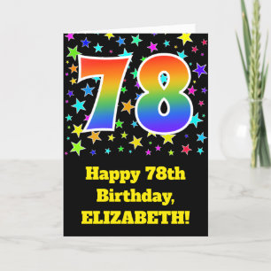 Colorful Stars + Rainbow Pattern "78" Birthday # Card