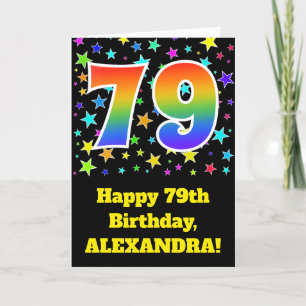 Colorful Stars + Rainbow Pattern "79" Birthday # Card