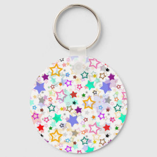 Colorful Stars White  Key Ring