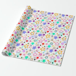 Colorful Stars White  Wrapping Paper
