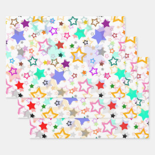 Colorful Stars White  Wrapping Paper Sheet