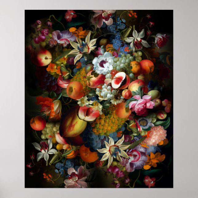 Colorful Still Life With Fruit and Flowers Poster (Front)