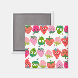 Colorful strawberries Pink pattern Smiling fruits Magnet