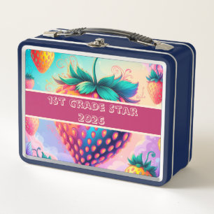 Colorful strawberry 1st grade star 2025 metal lunch box