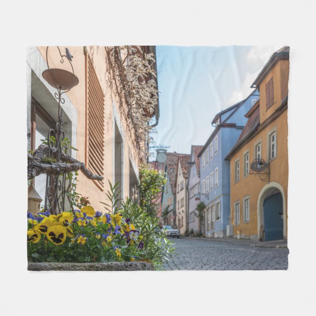 Colorful street in Rothenburg ob der Tauber Fleece Blanket (Front (Horizontal))