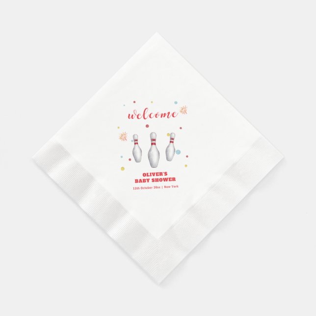Colorful Strike Up Bowling Baby Shower Welcome Napkin (Corner)