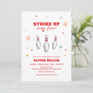 Colorful Strike Up Bowling Sport Baby Shower Invitation