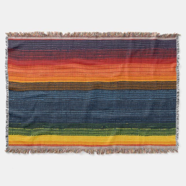 Colorful  Stripe Faux Denim Texture  Throw Blanket (Front)