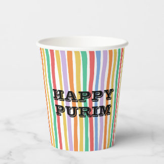 Colorful Stripe Happy Purim Paper Cups