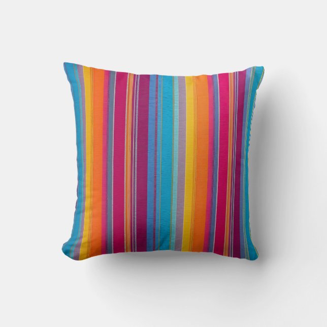 Colorful Striped Fabric Art Square Throw Pillow (Front)