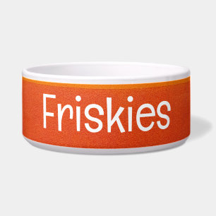 Colorful Striped Pet Bowl with FRISKIES Text