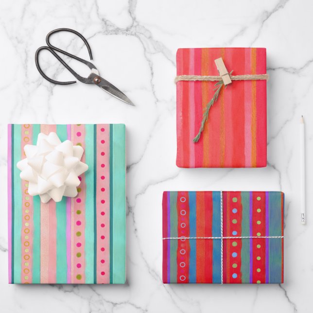 Colorful Striped Wrapping Paper Sheet (Front)