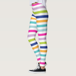 Colorful Stripes: Blue, Orange, Pink, Green, Teal Leggings
