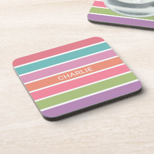 Colorful Stripes custom name coaster set