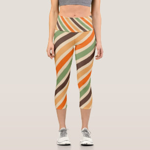 Colorful Stripes Retro Style Groovy Funky Capri Leggings