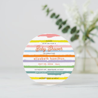 Colorful Stripes Round Baby Shower Invitation