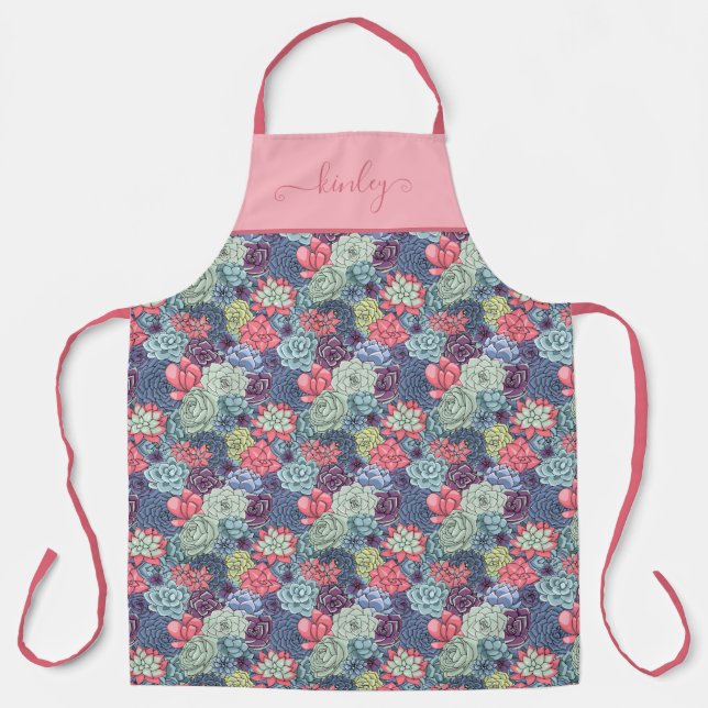 Colorful Succulent Pattern Apron (Front)