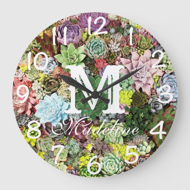 Colorful Succulents Large Clock (Front)