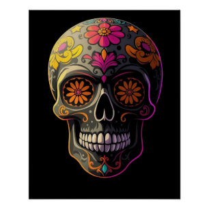 Colorful Sugar Skull Floral Art  Poster