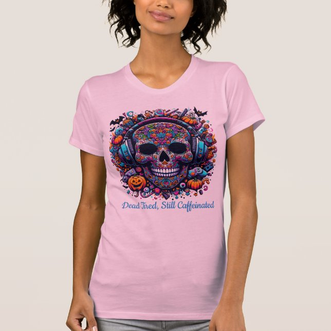 Colorful Sugar Skull Halloween Day of Dead T-Shirt (Front)