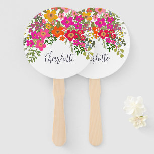 Colorful Summer Garden Flowers Custom Name  Hand Fan
