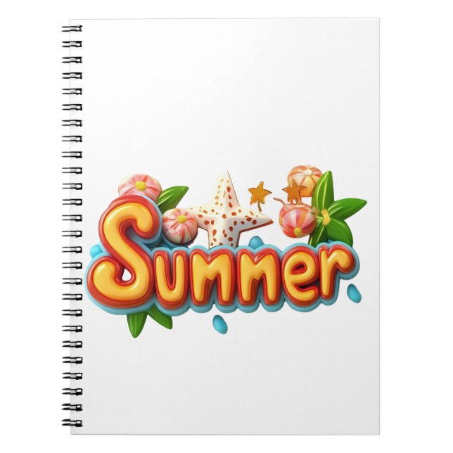 Colorful Summer Text with Beach Elements Notebook (Front)