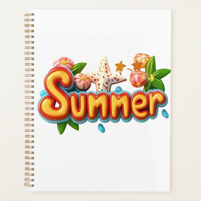 Colorful Summer Text with Beach Elements Planner (Front)