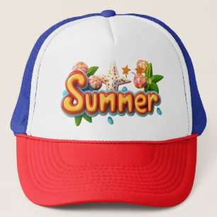 Colorful Summer Text with Beach Elements Trucker Hat