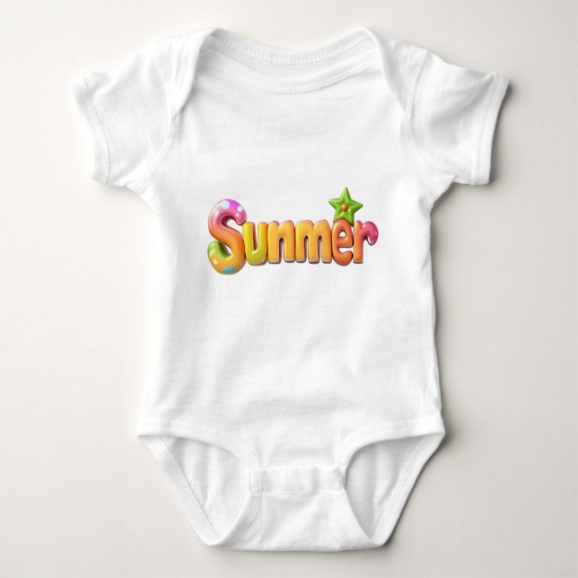 Colorful Summer Text with Star Baby Bodysuit (Front)