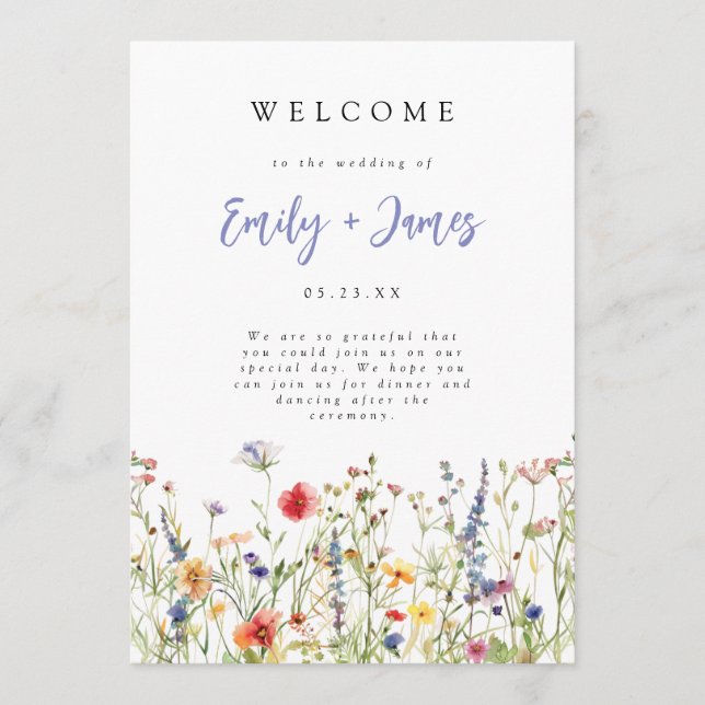 Colorful Summer Wildflower Wedding Program (Front)