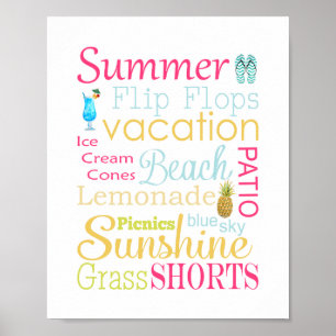 Colorful Summer Words and Phrases Poster